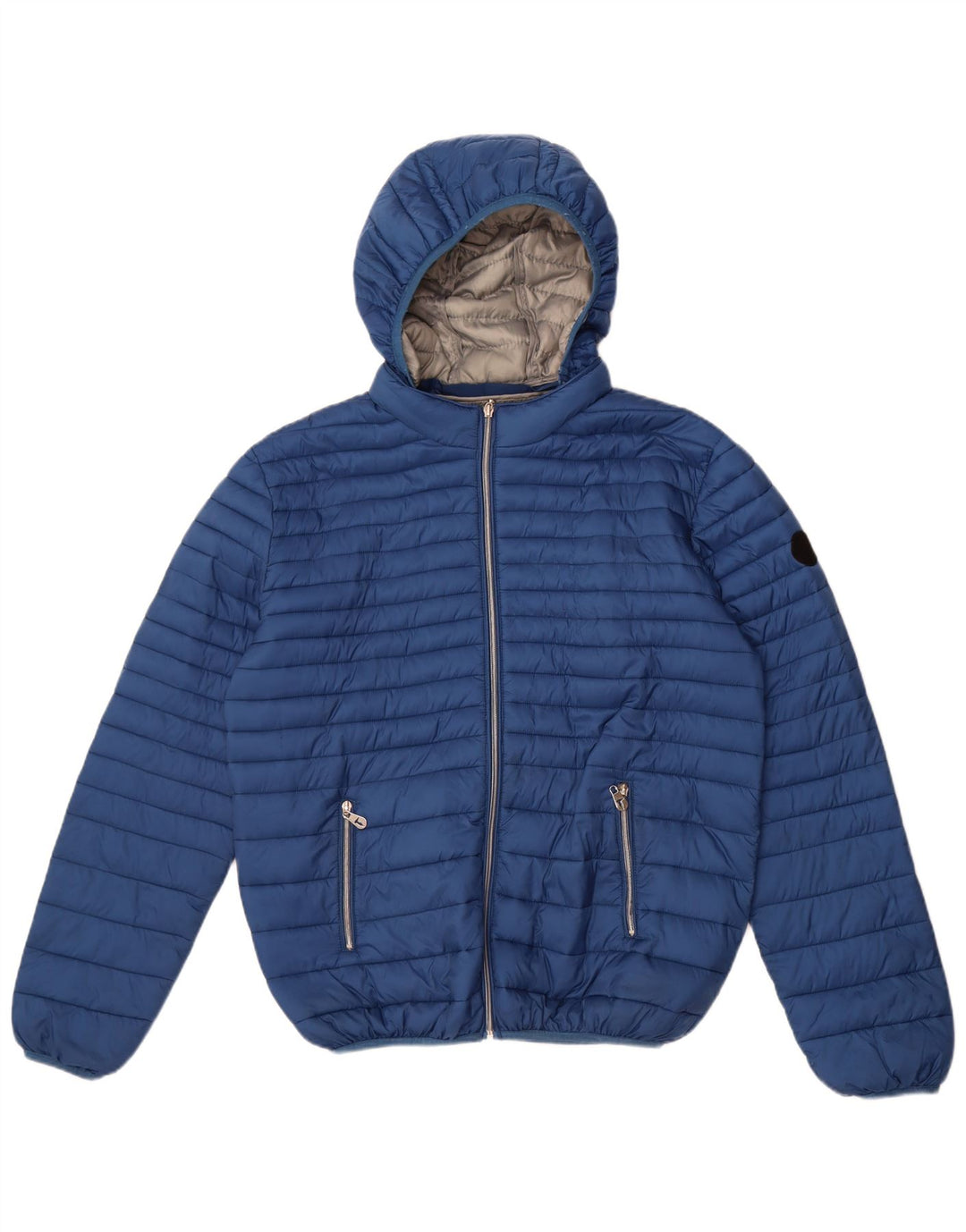 Giacca imbottita con cappuccio da uomo Trussardi UK 40 Large in nylon blu