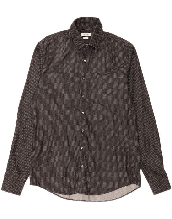 CALVIN KLEIN Mens Slim Fit Shirt Size 40 15 3/4 Medium Black Spotted