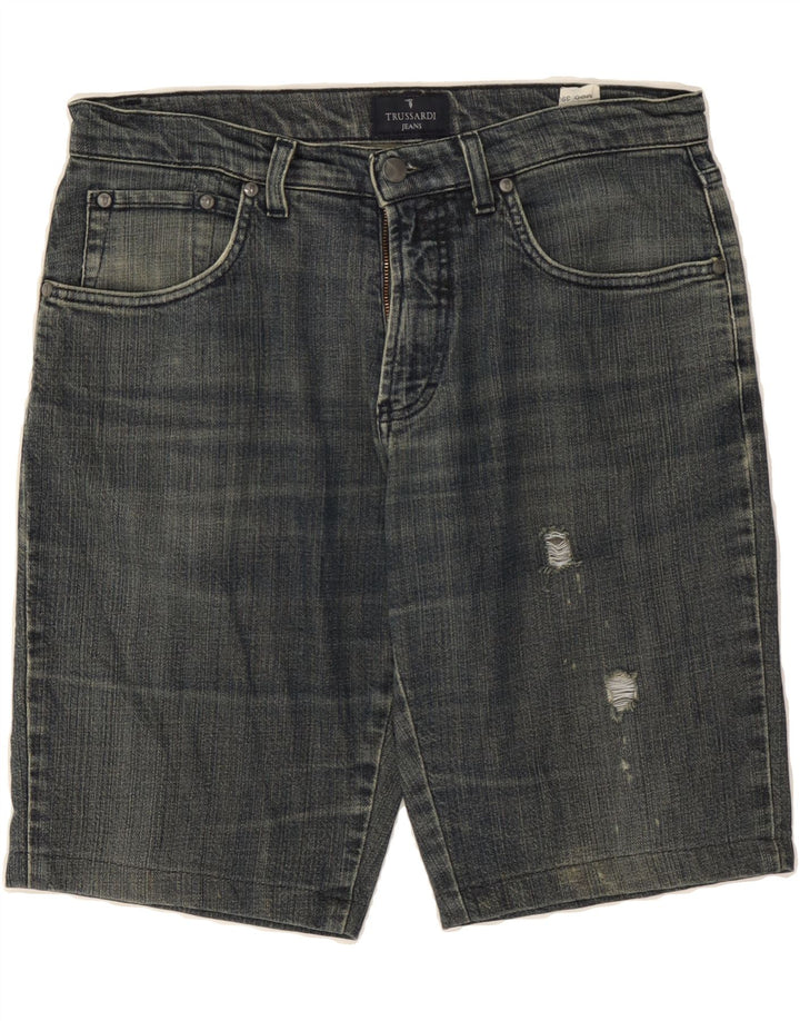 TRUSSARDI Mens Distressed Denim Shorts W33 Medium Blue Cotton Vintage Trussardi and Second-Hand Trussardi from Messina Hembry 
