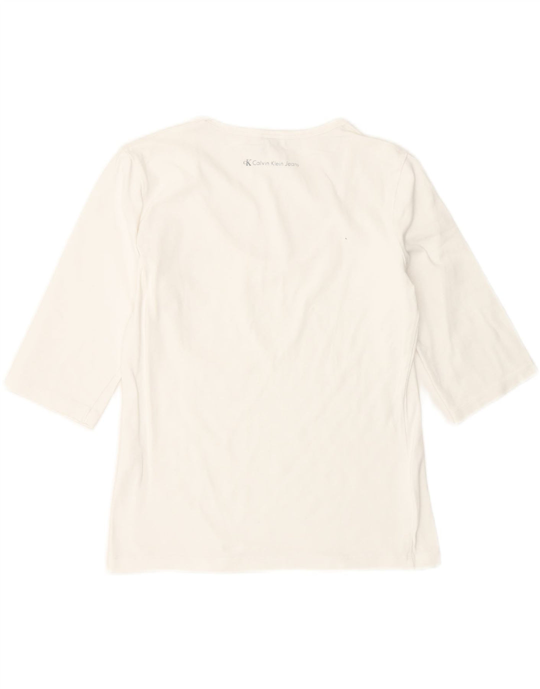 CALVIN KLEIN JEANS T-shirt con grafica corta da donna UK 14 Large Bianco