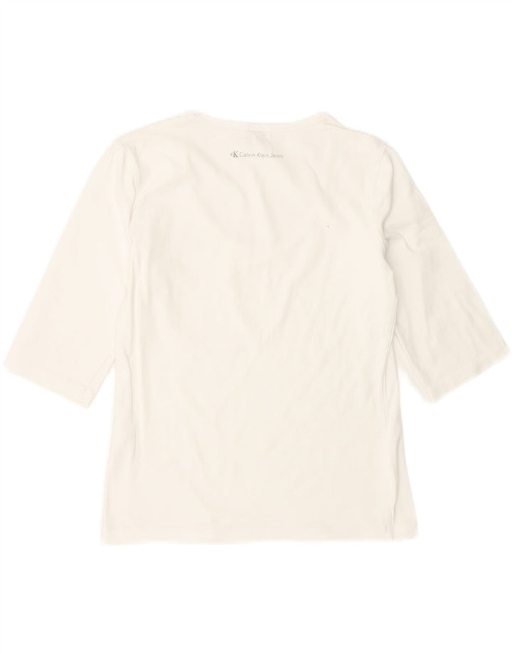 CALVIN KLEIN JEANS T-shirt con grafica corta da donna UK 14 Large Bianco