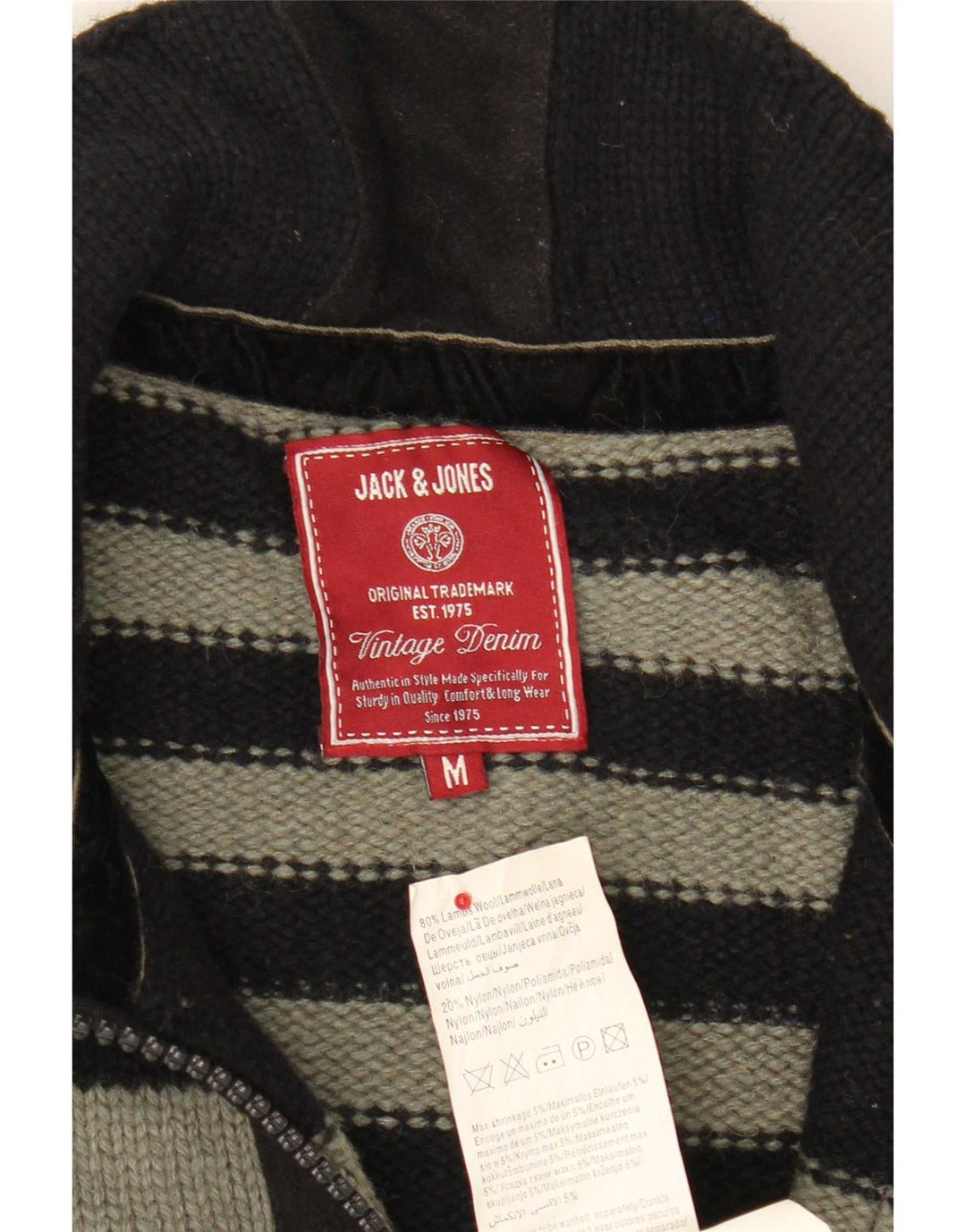 Jack & Jones Maglione cardigan con zip intera militare da uomo a righe nere medie