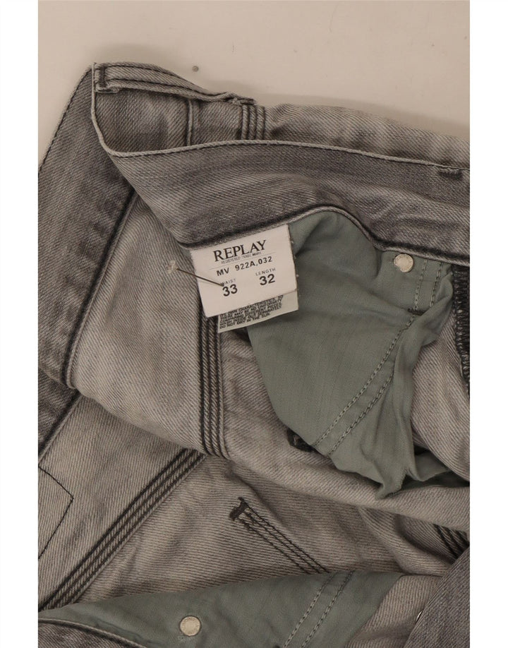 Jeans dritti invecchiati da uomo Replay W33 L32 in cotone grigio