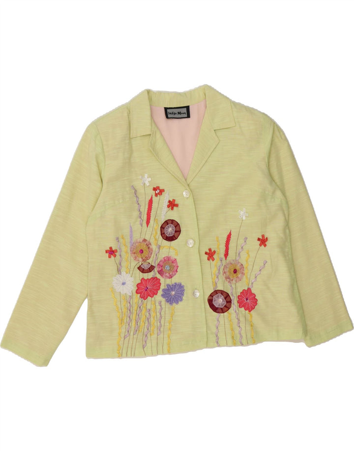 INDIGO MOON Womens 3 Button Blazer Jacket UK 14 Large Green Floral Vintage Indigo Moon and Second-Hand Indigo Moon from Messina Hembry 