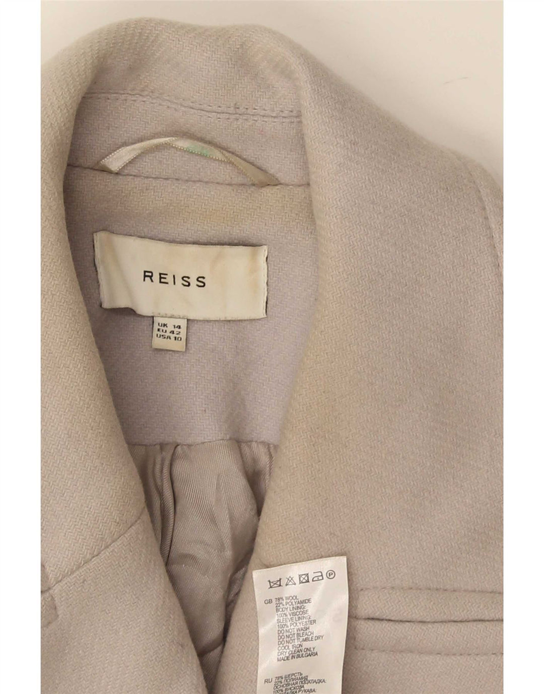 Cappotto corto doppiopetto da donna Reiss UK 14 grande lana grigia