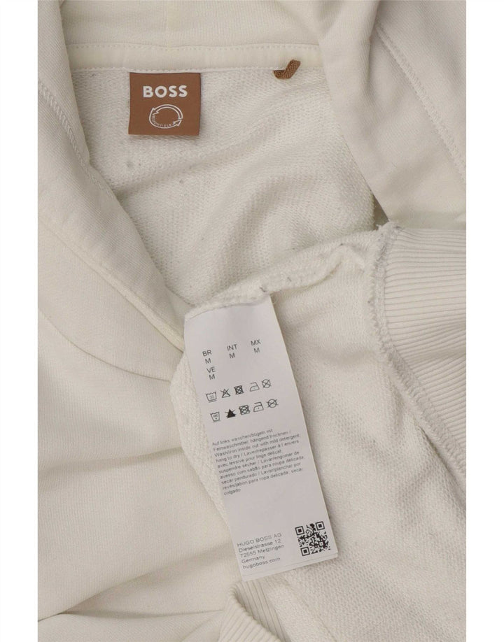 Hugo Boss Womens Hoodie Jumper UK 14 Medium White Cotton