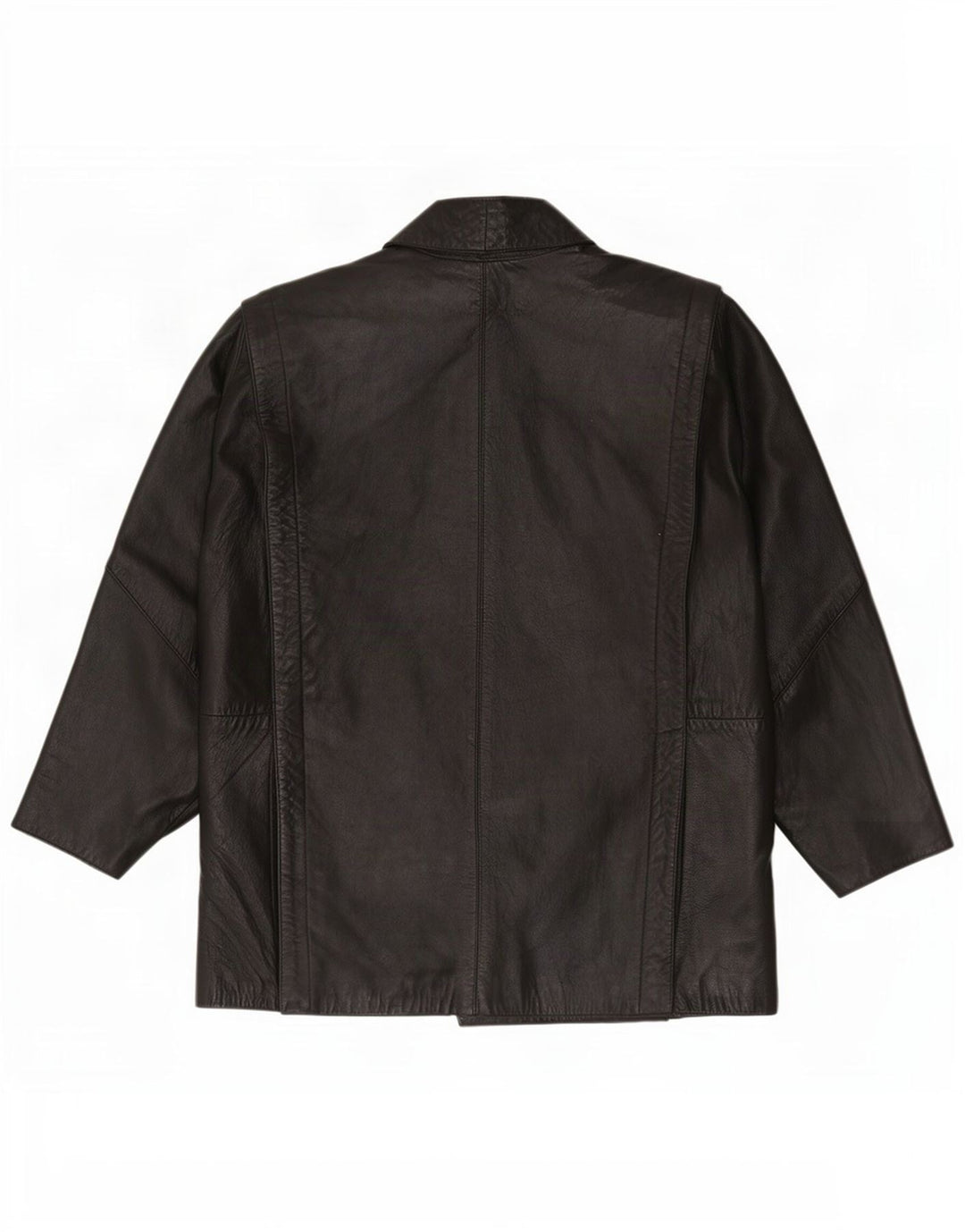 Giacca in pelle oversize con maniche a 3/4 vintage da donna UK 16 grande nera