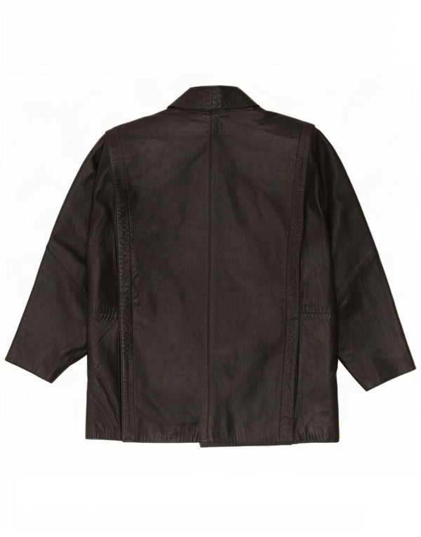 Giacca in pelle oversize con maniche a 3/4 vintage da donna UK 16 grande nera