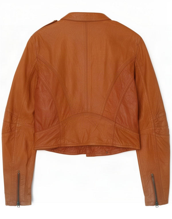 Giacca da motociclista in pelle da donna Bershka UK 10 piccola marrone