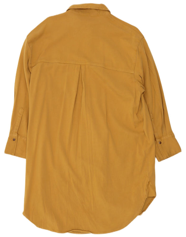 Abito camicia oversize a maniche lunghe da donna Benetton UK 6 XS cotone giallo