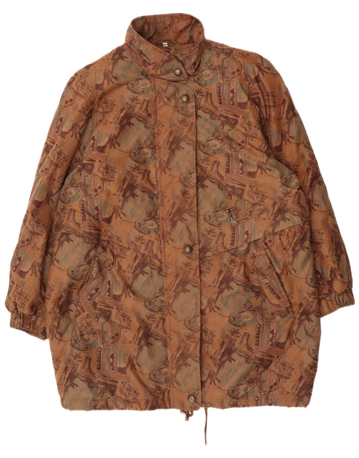 Impermeabile da donna VINTAGE vestibilità ampia con motivo astratto EU 42 grande marrone