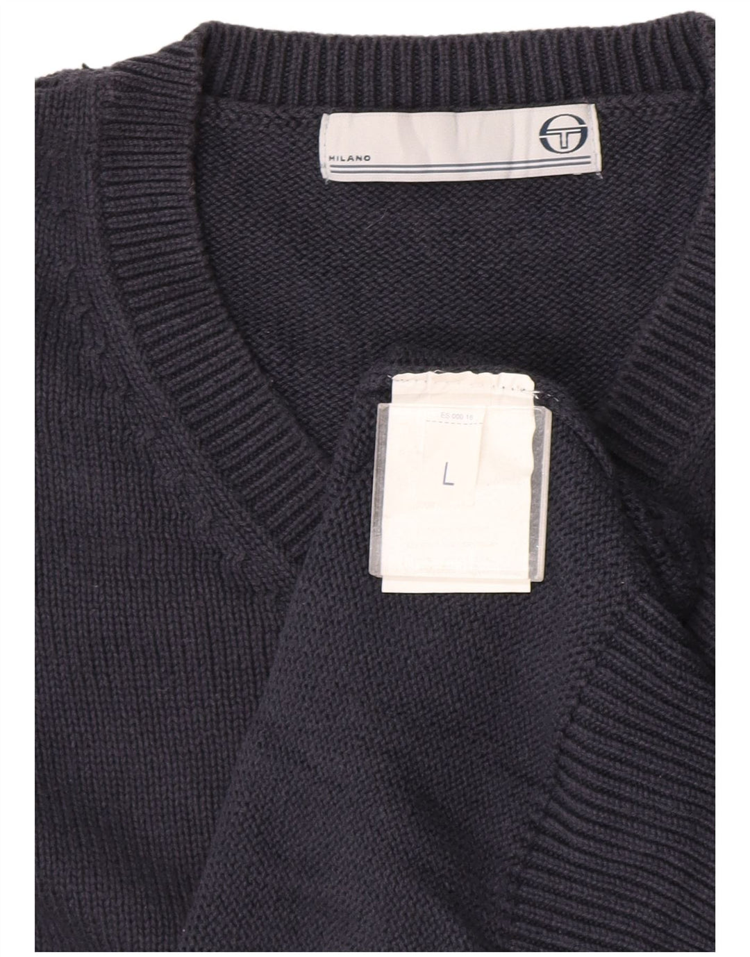 Maglione da uomo con scollo a V Sergio Tacchini grande in cotone blu navy