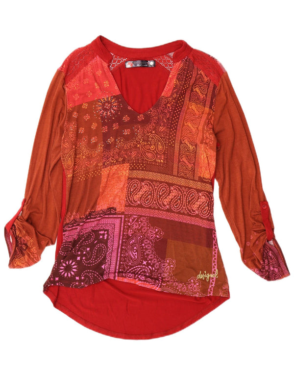 Desigual Donna Camicetta Top UK 14 Viscosa Paisley Rosso Medio