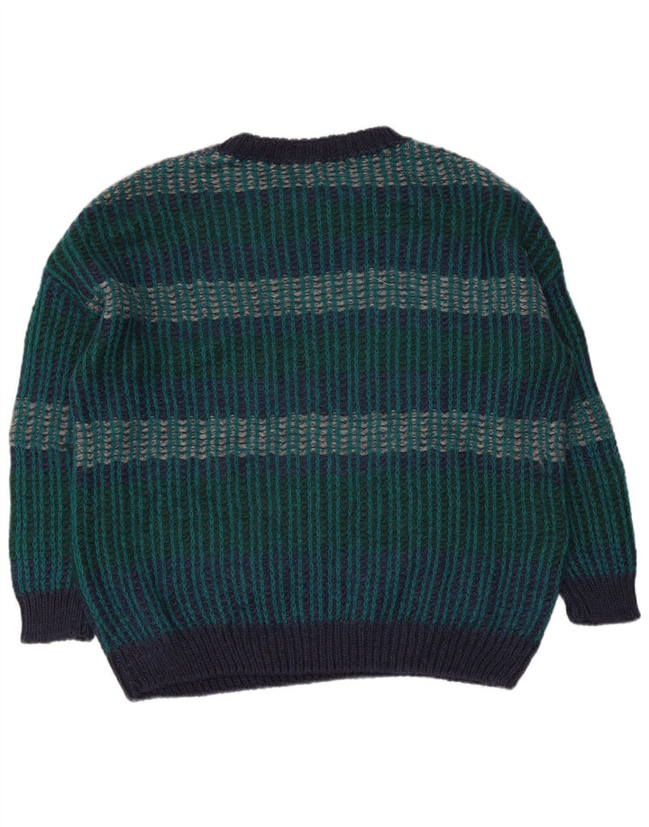 Maglione maglione girocollo vintage da uomo XL a righe multicolore