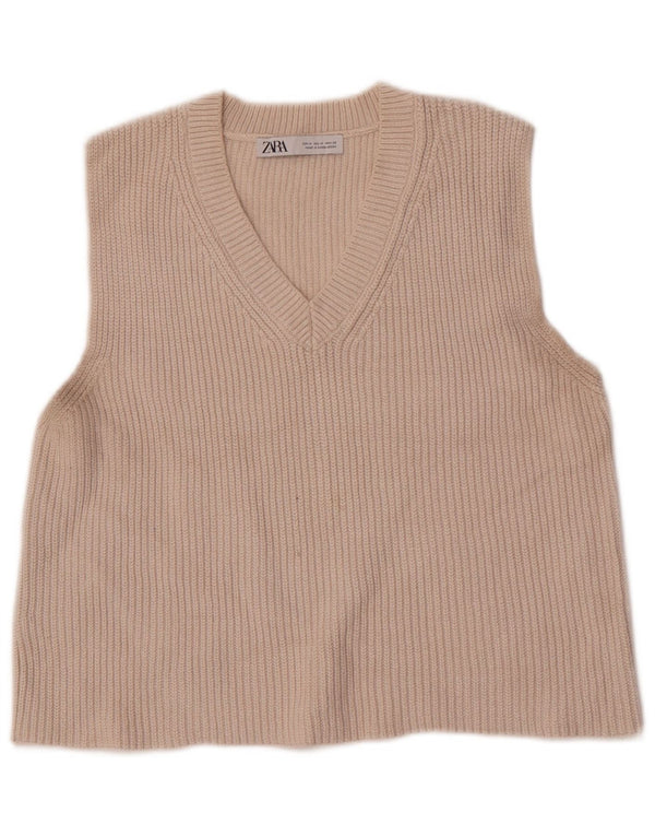 Canotta corta da donna Zara UK 12 cotone bianco sporco medio