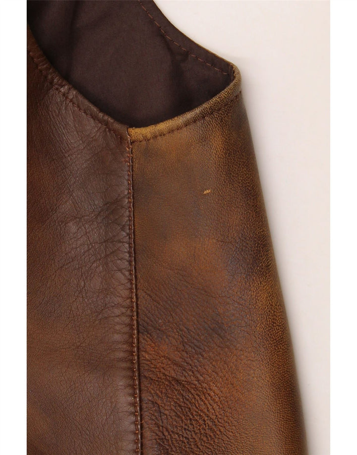 Gilet in pelle da uomo vintage in pelle marrone medio
