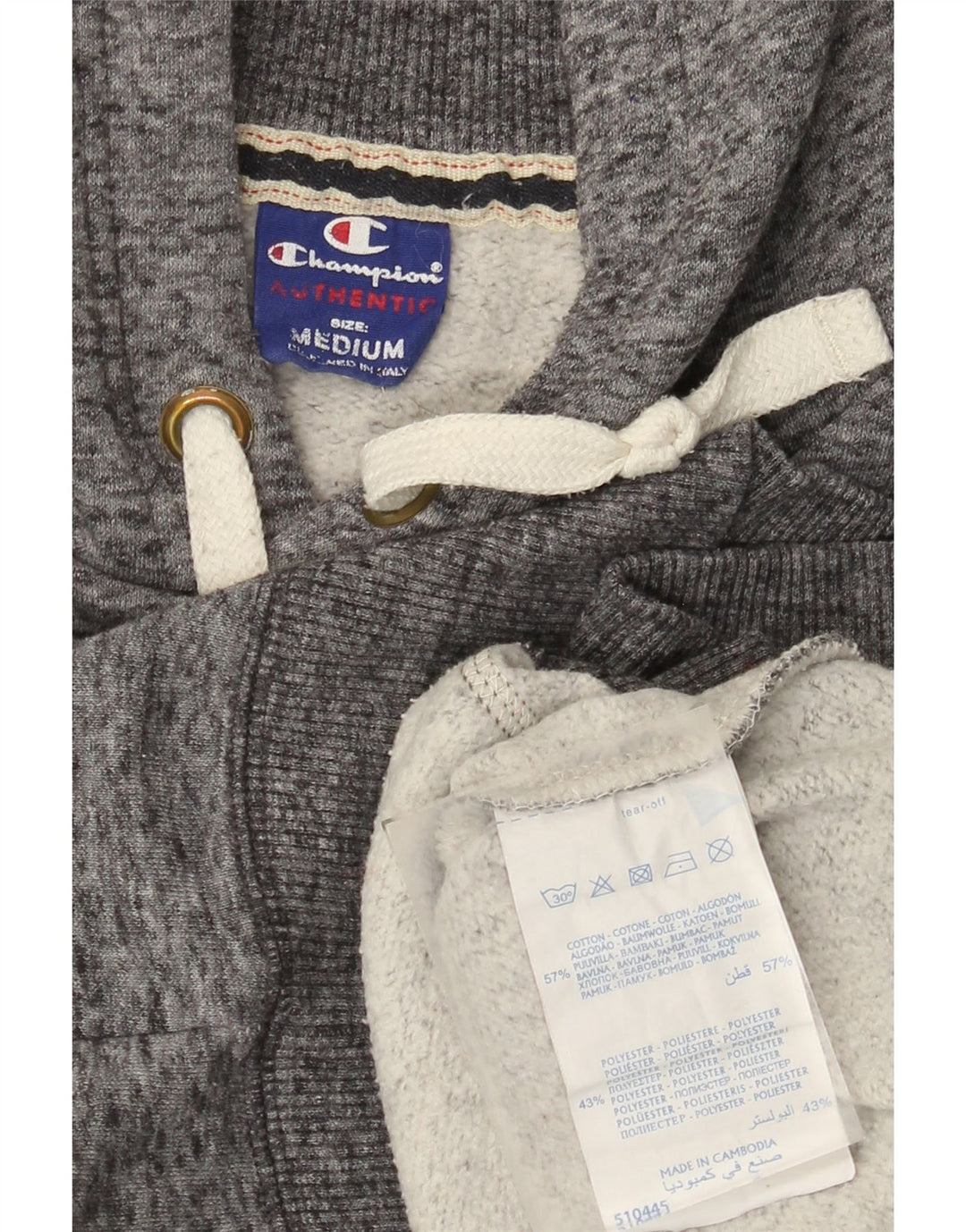 Maglione con cappuccio grafico da uomo Champion in cotone chiazzato grigio medio