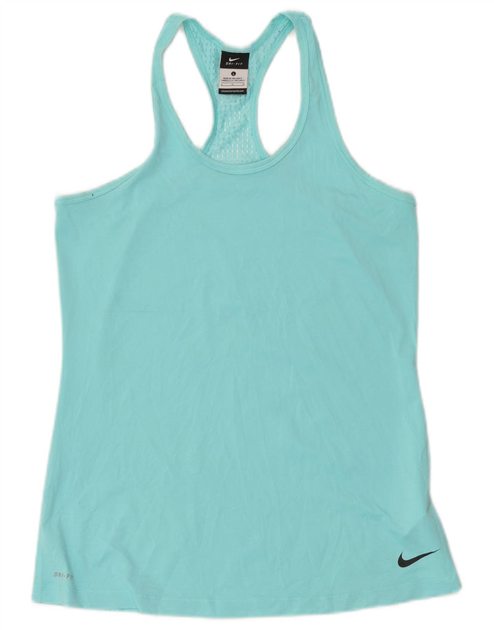 Canotta Nike Dri Fit da donna UK 14 Large Turchese Poliestere