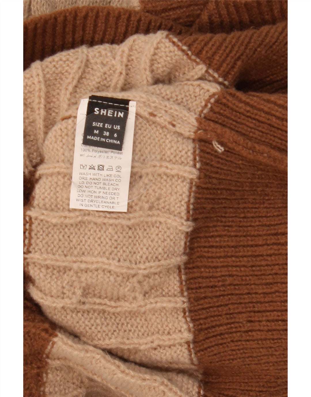 Maglione maglione con scollo a V da donna SHEIN UK 14 Blocco colore marrone medio