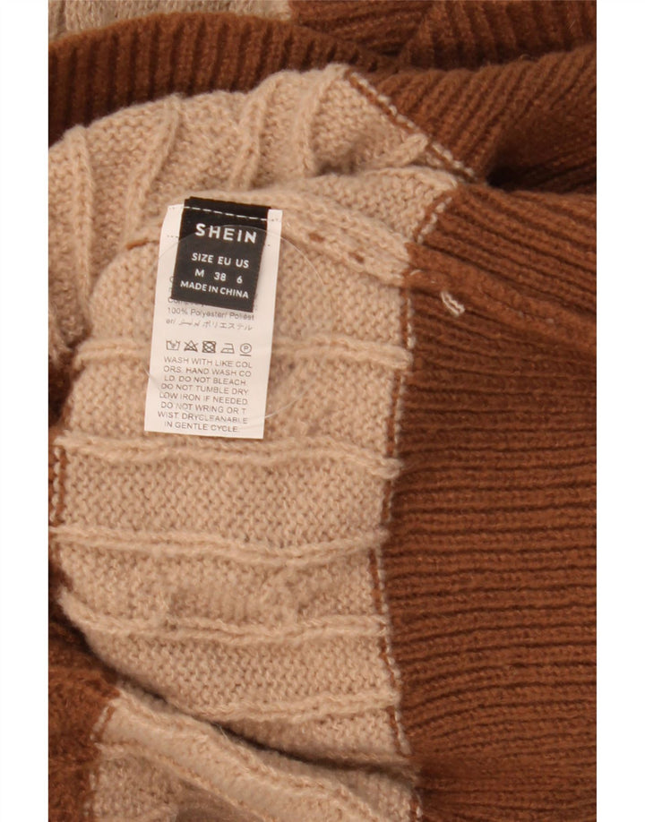 Maglione maglione con scollo a V da donna SHEIN UK 14 Blocco colore marrone medio