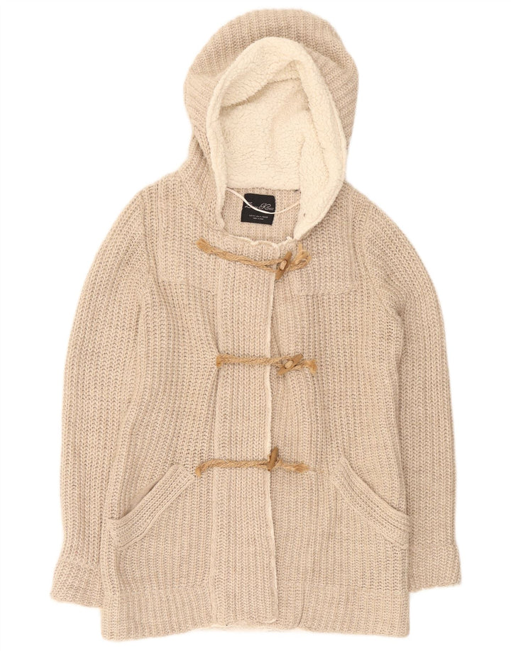 Maglione cardigan con cappuccio da donna Zara UK 14 Poliestere beige medio