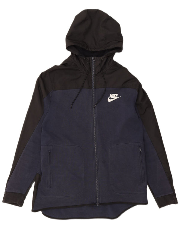 Nike Mens Zip Hoodie Sweater Large Navy Blue Colourblock Cotton