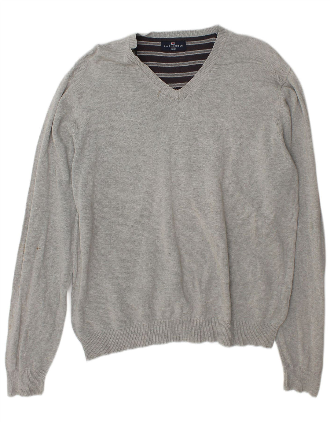 Maglione da uomo Marks & Spencer con scollo a V blu Harbour, grande cotone grigio