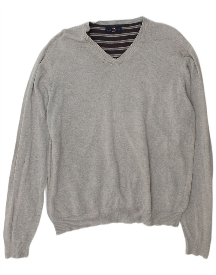 Maglione da uomo Marks & Spencer con scollo a V blu Harbour, grande cotone grigio