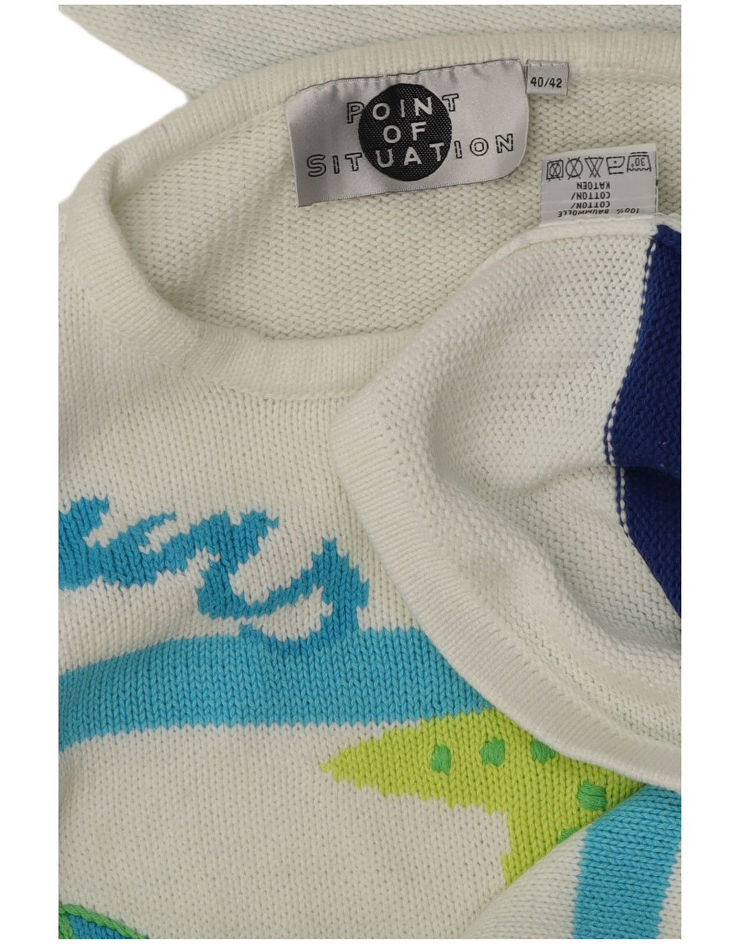 Maglione girocollo grafico da donna VINTAGE EU 40 a righe bianche medie