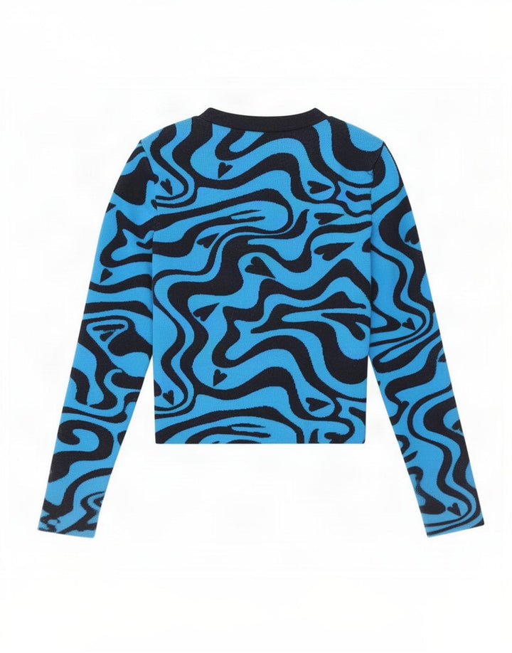 Top corto da donna a maniche lunghe con motivo astratto Zara UK 8 piccolo in poliestere blu
