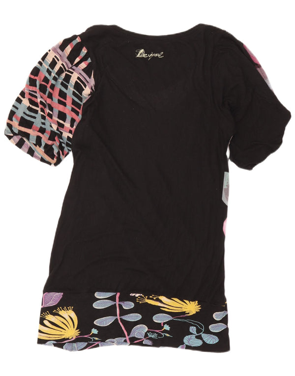Desigual Abito tunica grafico da donna UK 14 Grande viscosa floreale nera