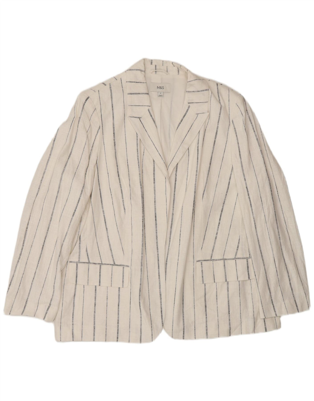 Giacca blazer aperta oversize da donna Marks & Spencer UK 18 XL a righe bianche
