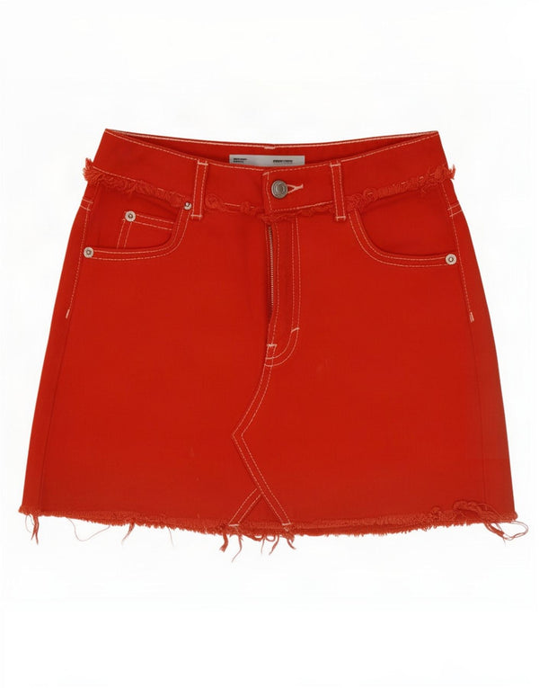 Topshop Donna Petite Mini Gonna in Denim UK 4 XS W26 Cotone Arancione