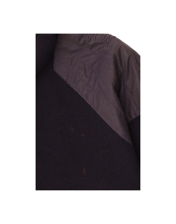 SETTEBELLO Mens Cardigan Sweater Small Navy Blue Colourblock Wool Vintage Settebello and Second-Hand Settebello from Messina Hembry 