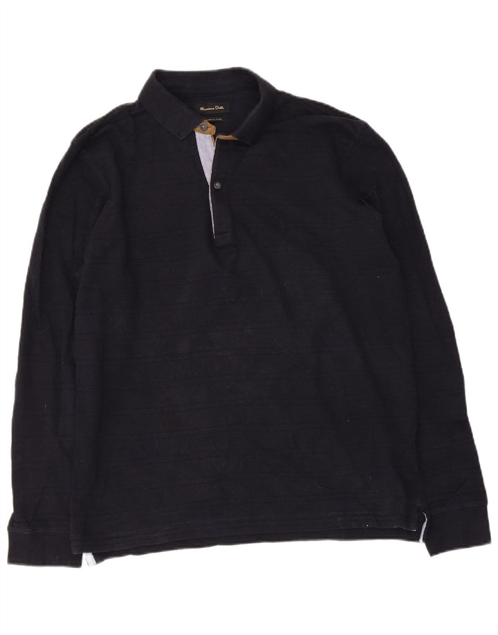 Polo da uomo a maniche lunghe Massimo Dutti in cotone blu navy medio