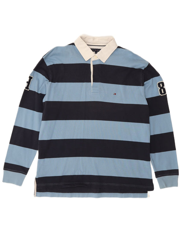 Polo da rugby da uomo a maniche lunghe grafica Tommy Hilfiger a righe grandi blu