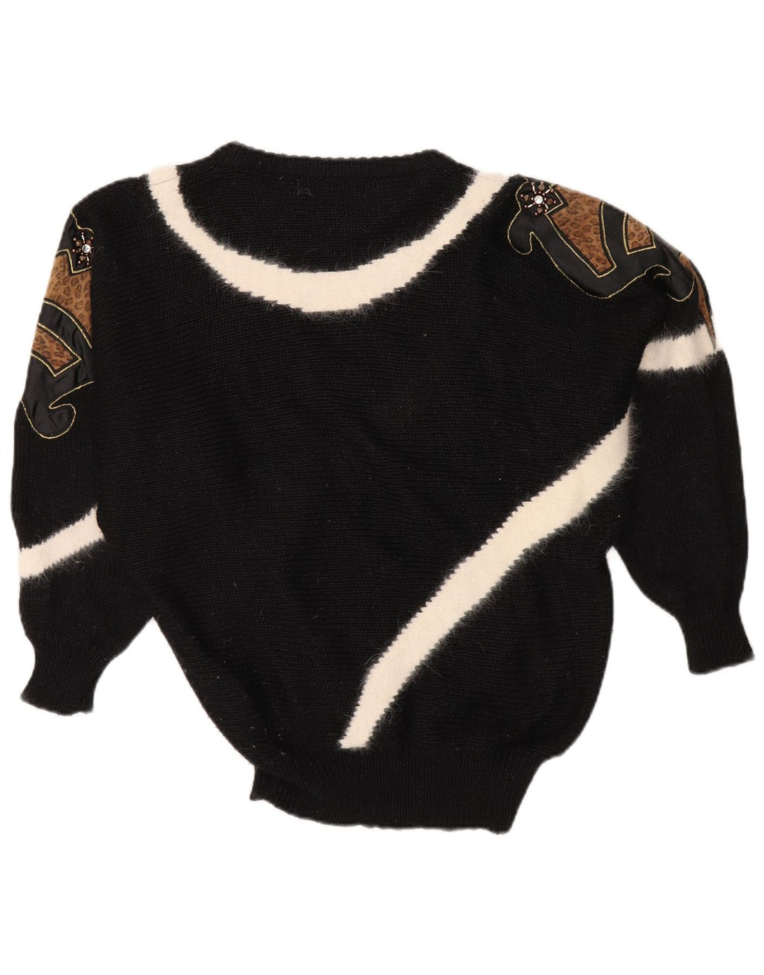 Maglione maglione girocollo da donna VINTAGE EU 38 blocco colore nero medio