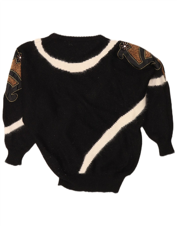 Maglione maglione girocollo da donna VINTAGE EU 38 blocco colore nero medio