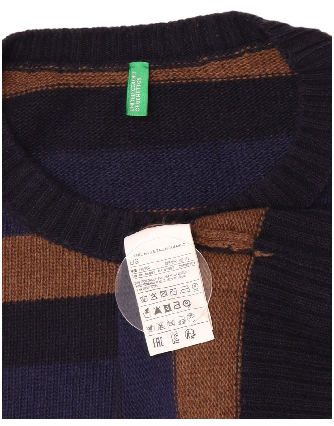 Maglione da uomo girocollo Benetton a righe grandi multicolori