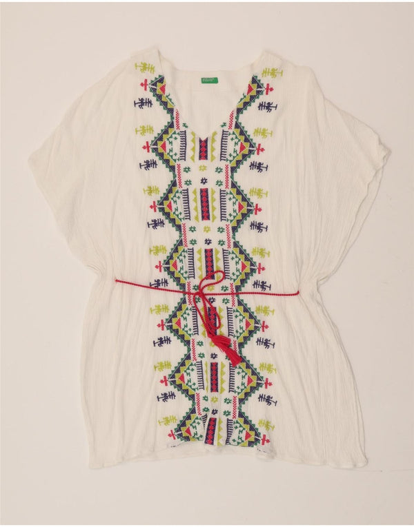 Top tunica oversize da donna Benetton UK 6 XS bianco geometrico bohémien