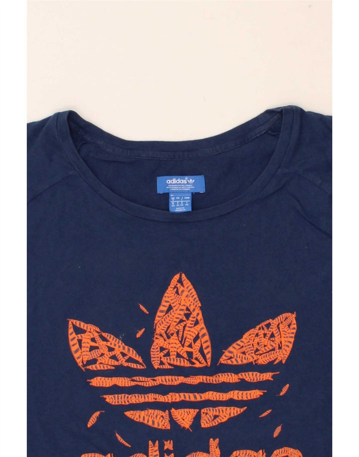ADIDAS Womens Graphic T-Shirt Top UK 8 Small Navy Blue Vintage Adidas and Second-Hand Adidas from Messina Hembry 