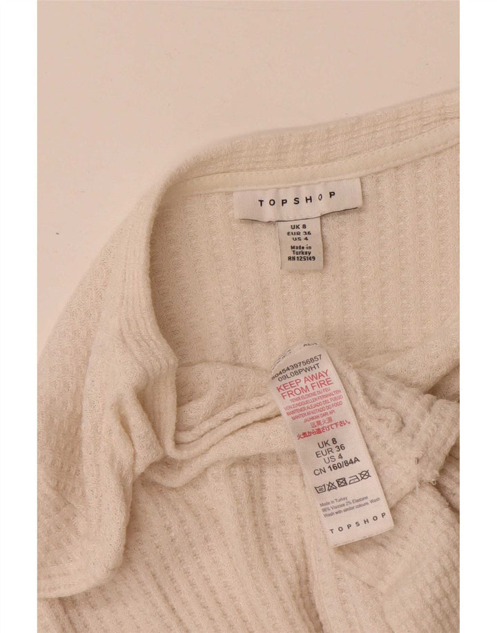 Topshop Donna Crop Top Manica Lunga UK 8 Small Viscosa Bianca