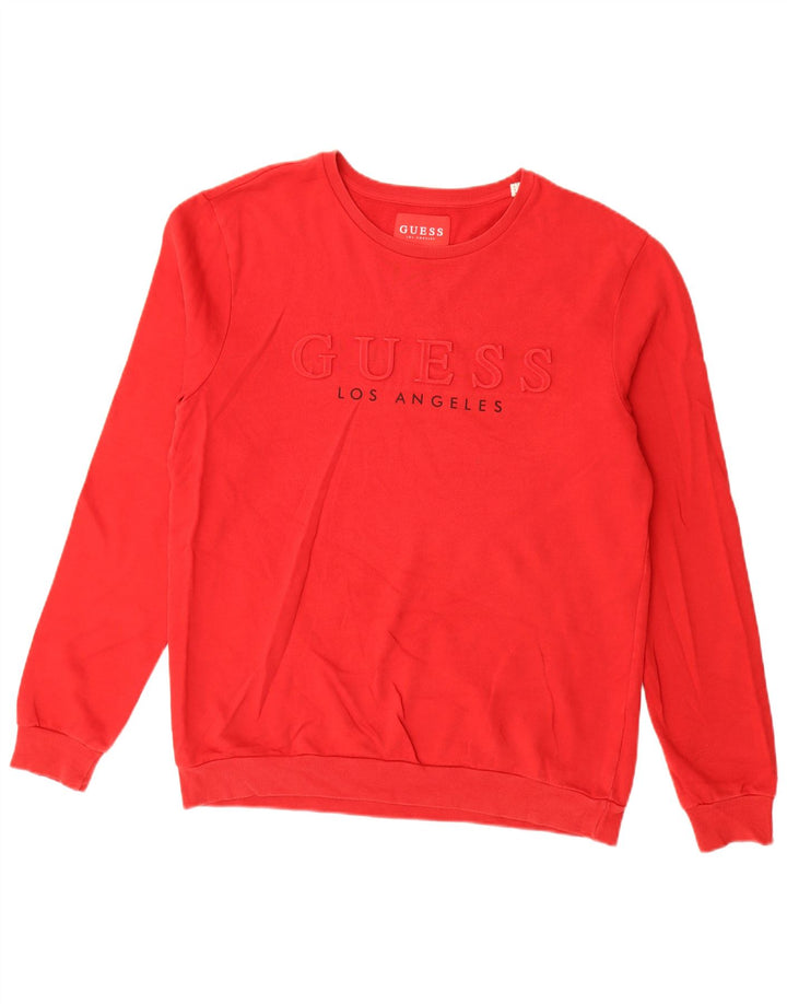 Guess Felpa con grafica da uomo Maglione grande in cotone rosso