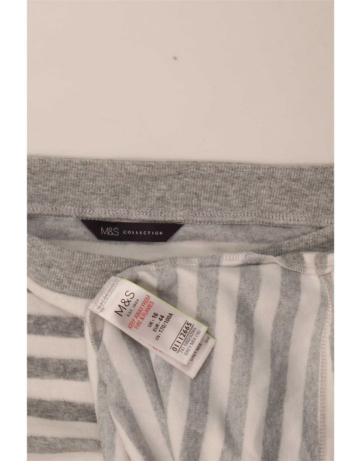 Marks & Spencer Top da donna a maniche lunghe UK 16 Large in cotone a righe grigie