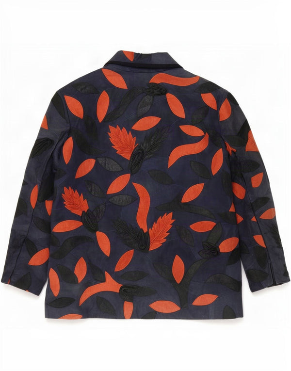 Giacca in pelle oversize da donna vintage UK 18 XL Blu navy floreale