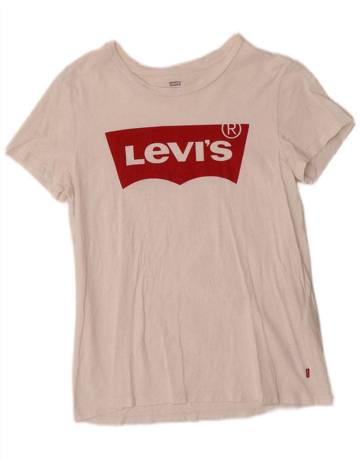 T-shirt grafica da donna Levi's Top UK 12 cotone bianco medio