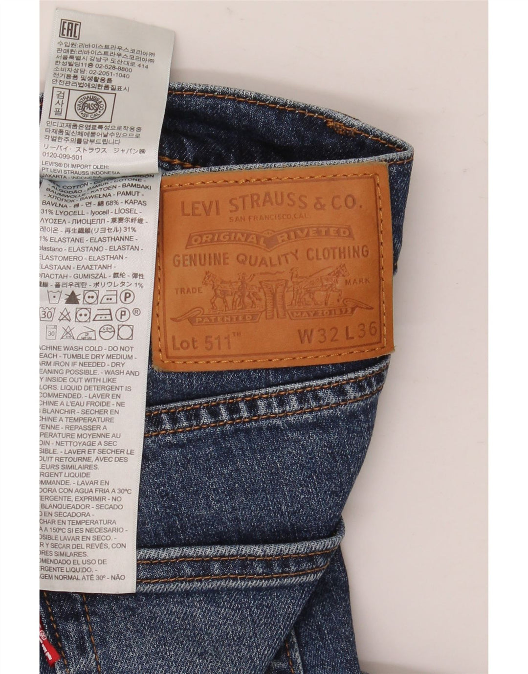 Jeans Levi's Uomo 511 Slim W32 L36 Cotone Blu