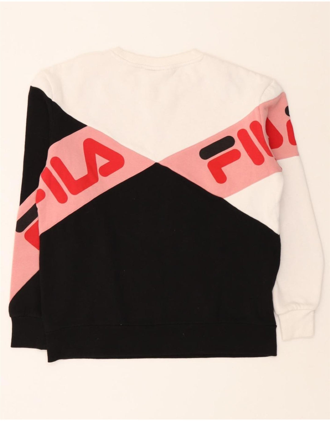 FILA Womens Oversized Sweatshirt Jumper UK 10 Small Black Colourblock Vintage Fila and Second-Hand Fila from Messina Hembry 
