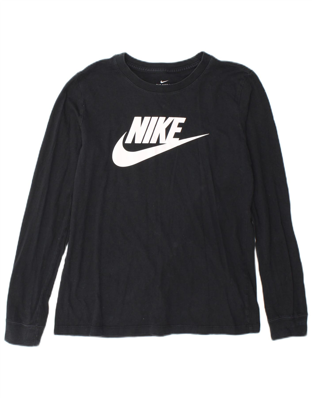 Top grafico da donna Nike manica lunga UK 10 piccolo cotone nero