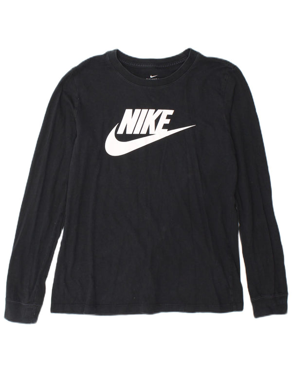 Top grafico da donna Nike manica lunga UK 10 piccolo cotone nero